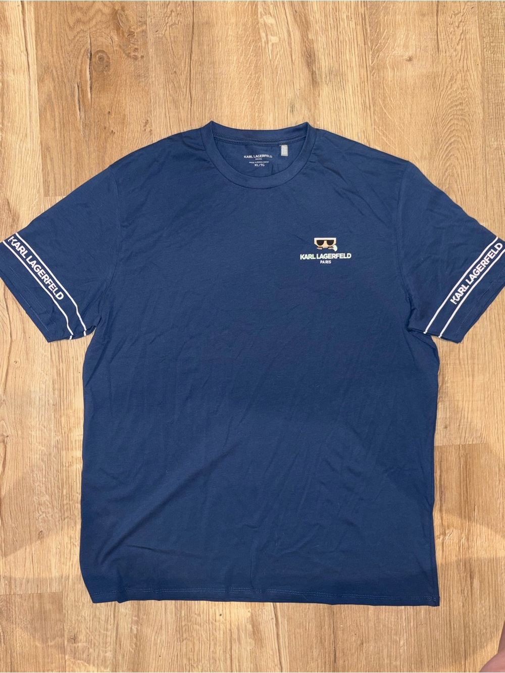 Karl Lagerfeld Navy Crewneck Tee with Classic Emblem on chest 100% cotton